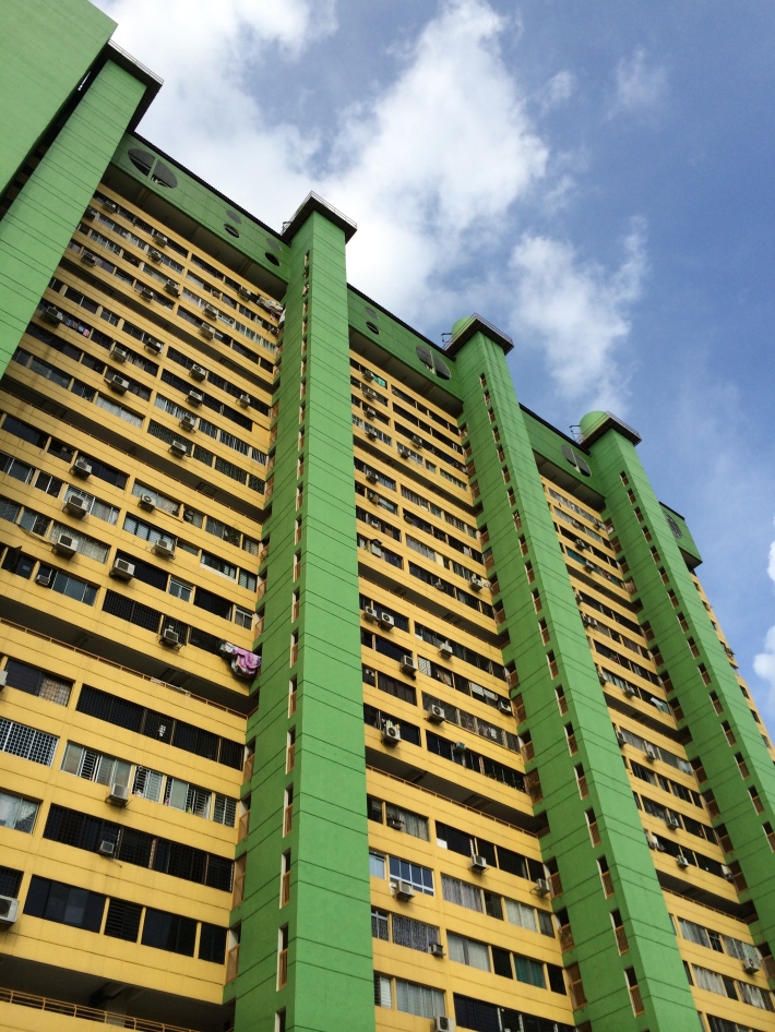A closeup of the distinguished apartments that make up the 31 storey People's Park Complex